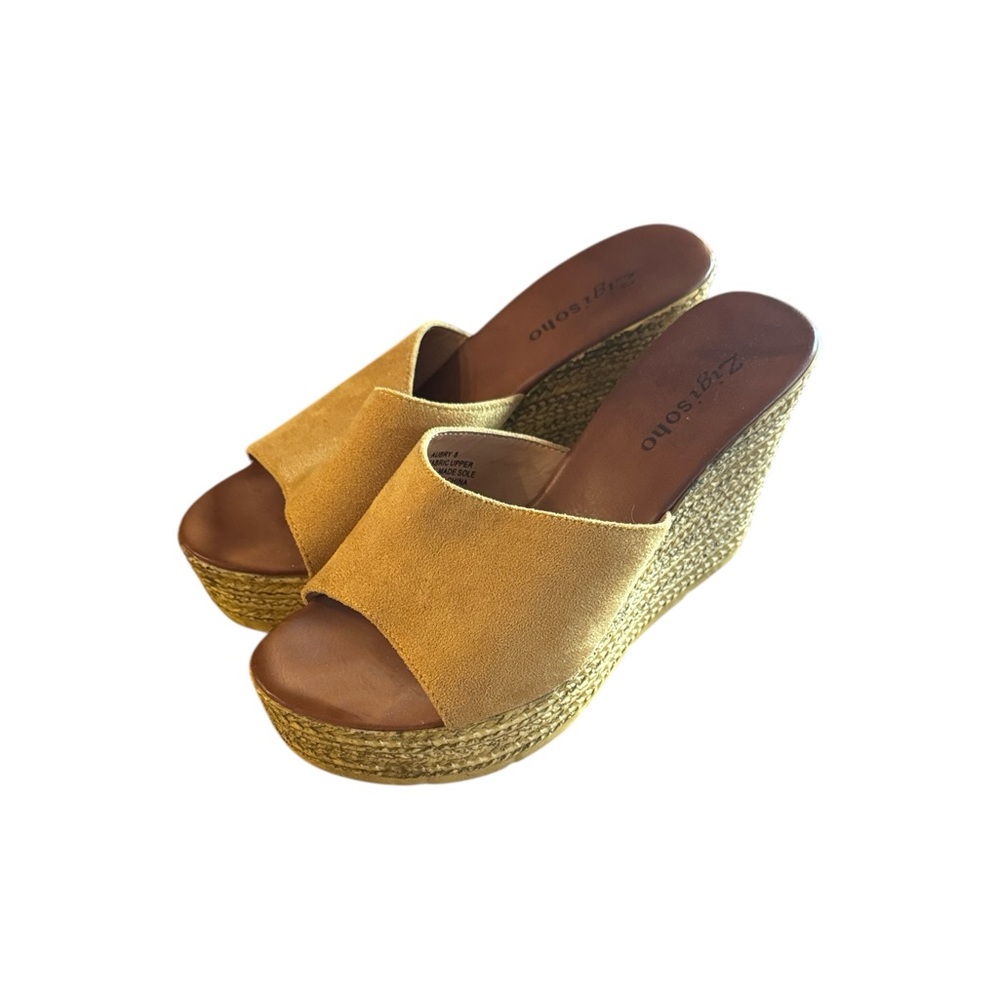 Zigi Soho Mustard Suede Espadrille Platform Wedge Mules